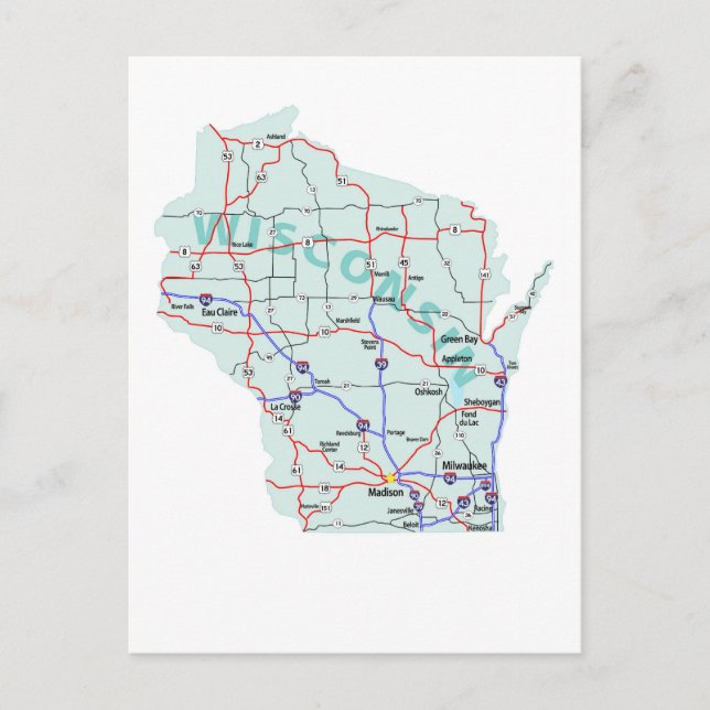Postal de mapa interestatal de Wisconsin (Anverso)