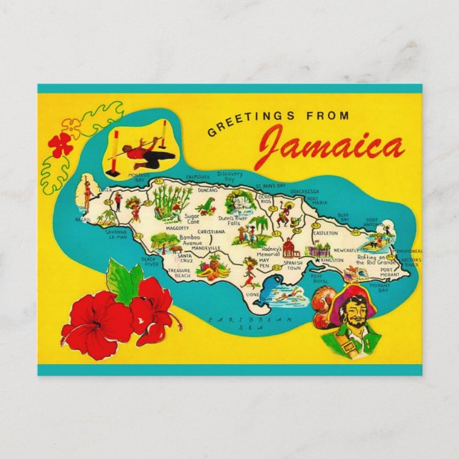 Postal de mapa retro de Jamaica (Anverso)