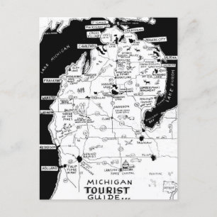 Postal de mapa turístico de Michigan