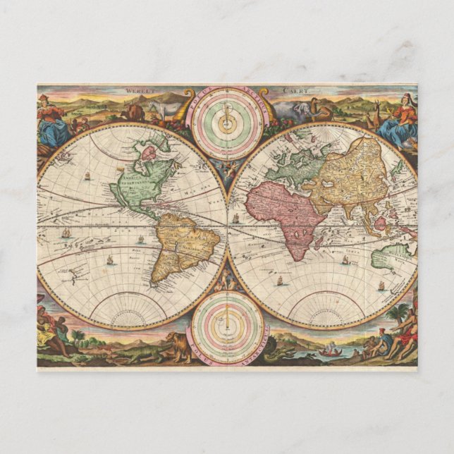 Postal de mapa vintage con eclíptico (Anverso)