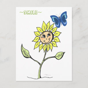 Postal de mariposa de girasol sonriente