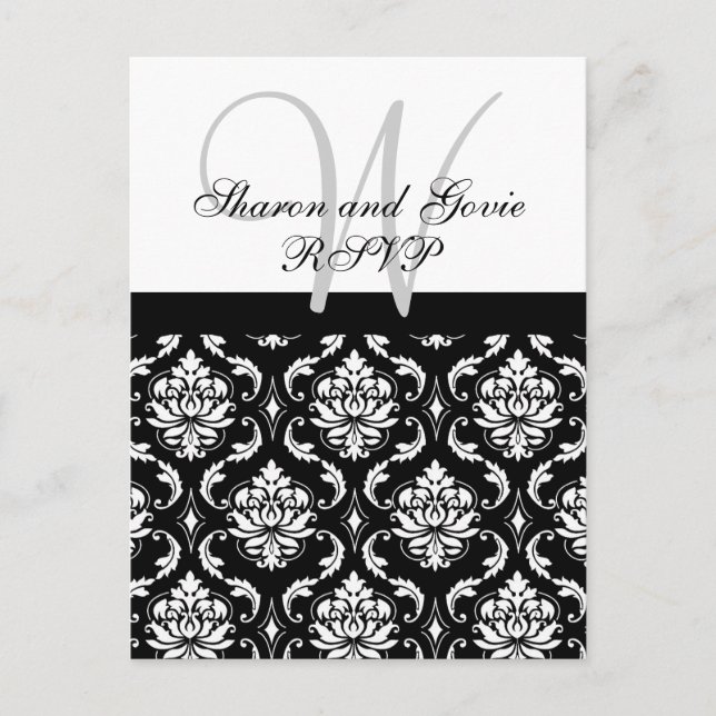 Postal de matrimonio Damask RSVP para personalizad (Anverso)