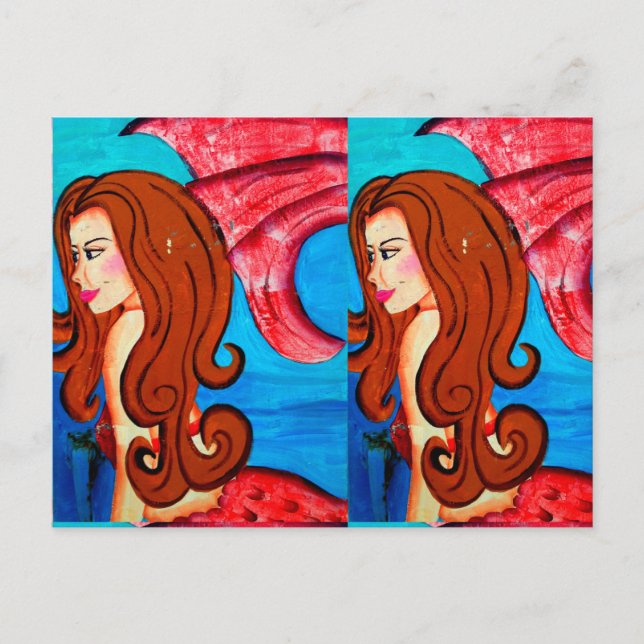 postal de mellizos de sirena pelirrojos (Anverso)