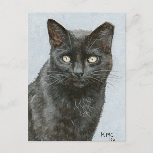 Postal de mi pintura de un gato negro (Anverso)