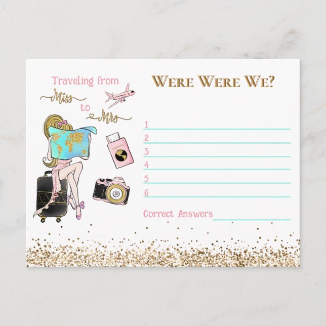 Postal De Miss a Sra. Bridal Shower donde estábamos jugan (Anverso)