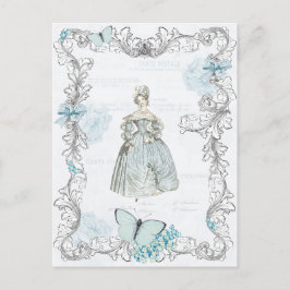Postal de moda vintage del siglo XIX en azul