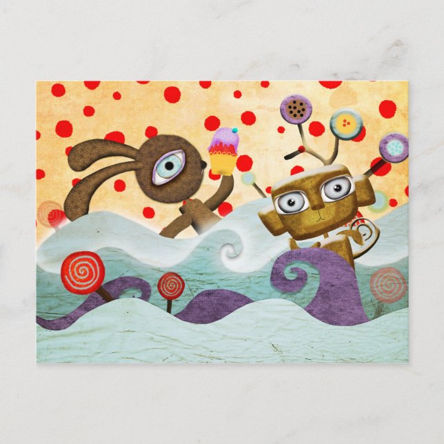 Postal de mono y conejo (Anverso)