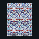 Postal de mosaico turco<br><div class="desc">Baldosas de Iznik de Turquía. Diseño tradicional con ramo de tulipanes en blanco,  azul y rojo</div>