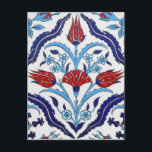 Postal de mosaico turco<br><div class="desc">Baldosas de Iznik de Turquía. Diseño tradicional con ramo de tulipanes en blanco,  azul y rojo</div>