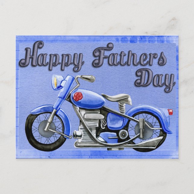 Postal de moto feliz día del padre en azul (Anverso)