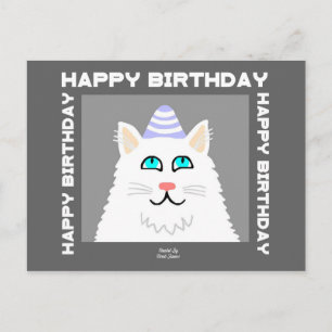 Postal de natalidad Fluffy White Cat