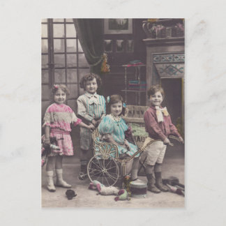Postal de Navidad de Grupo de Niños Vintage