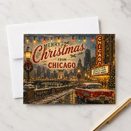 Postal de Navidad de la silueta de Chicago