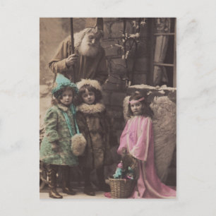 postal de Navidad Santa, Niños, Ángel