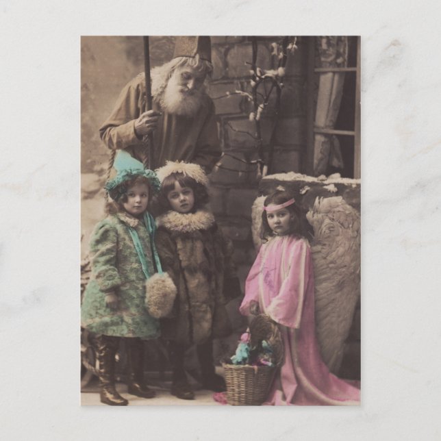 postal de Navidad Santa, Niños, Ángel (Anverso)