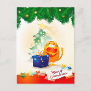 postal de navidades con gatito dulce