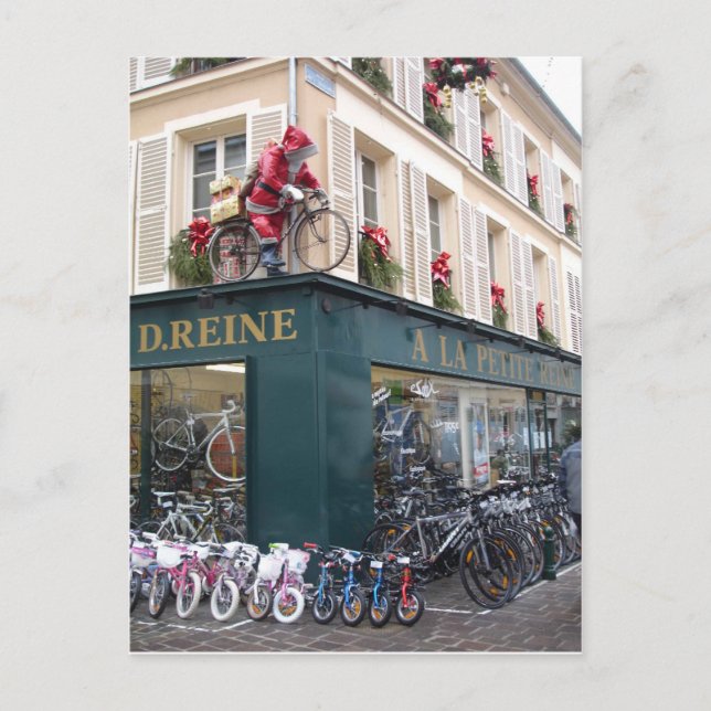 Postal de Navidades de bicicleta de Santa sobre (Anverso)