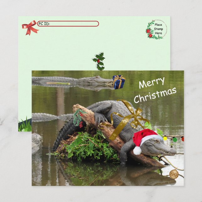 Postal de Navidades de caimanes norteamericanos de (Anverso / Reverso)