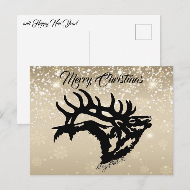 Postal de Navidades de Elk Bull (Anverso / Reverso)