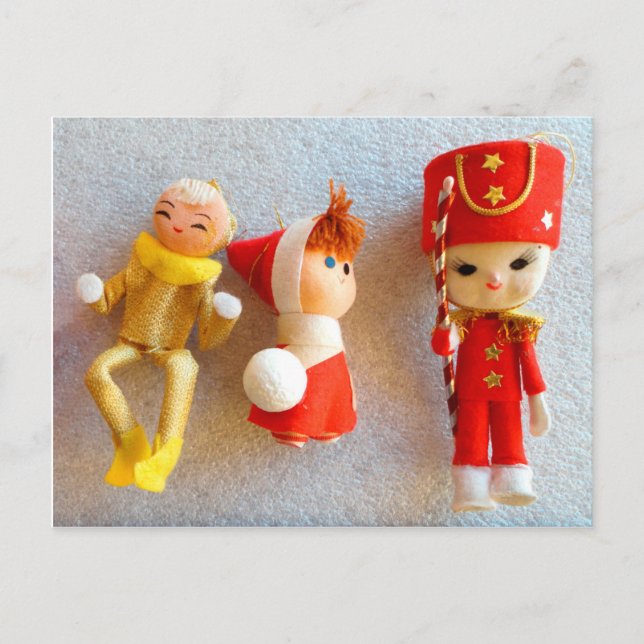 postal de NAVIDADES de ornamentos ELF antiguos (Anverso)