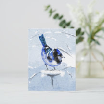 Postal de Navidades de pájaro color agua