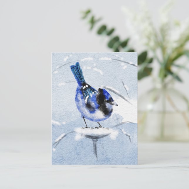 Postal de Navidades de pájaro color agua (Anverso de pie)