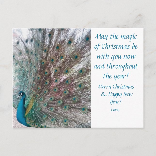 Postal de Navidades de pavo real (Anverso)