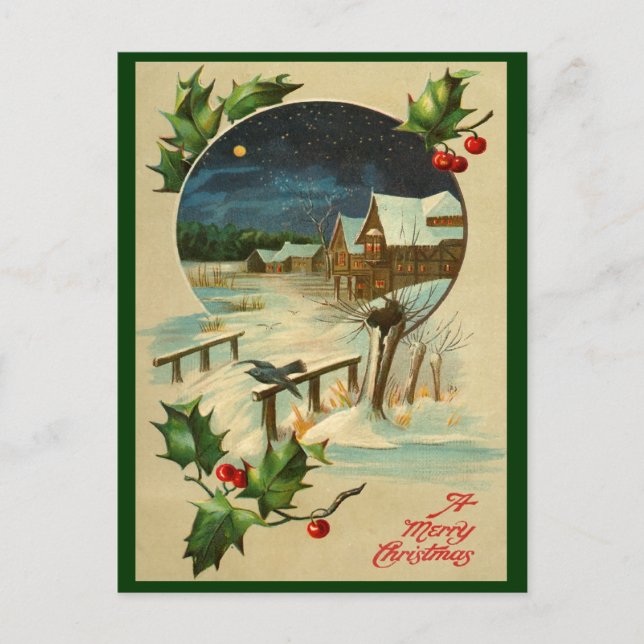 Postal de Navidades de Vintage Holly (Anverso)
