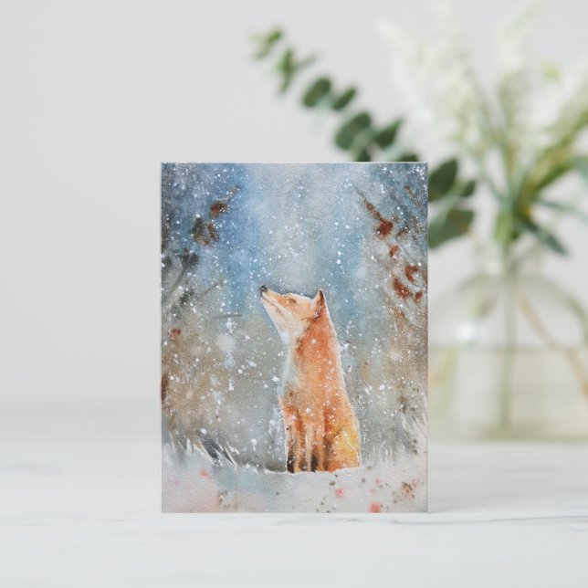 postal de Navidades de Water Color Fox (Anverso de pie)
