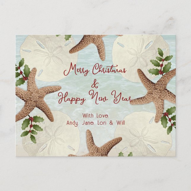 Postal de Navidades de Wreath Sand Dollars (Anverso)