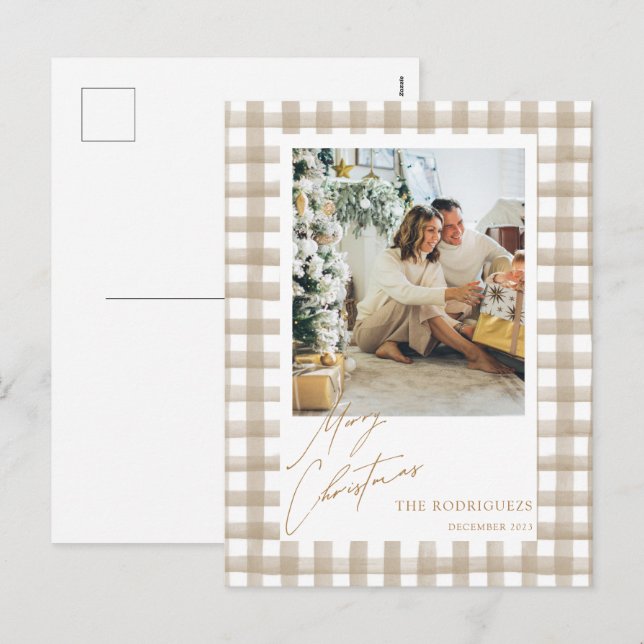 Postal de Navidades fotográficos de Beige (Anverso / Reverso)