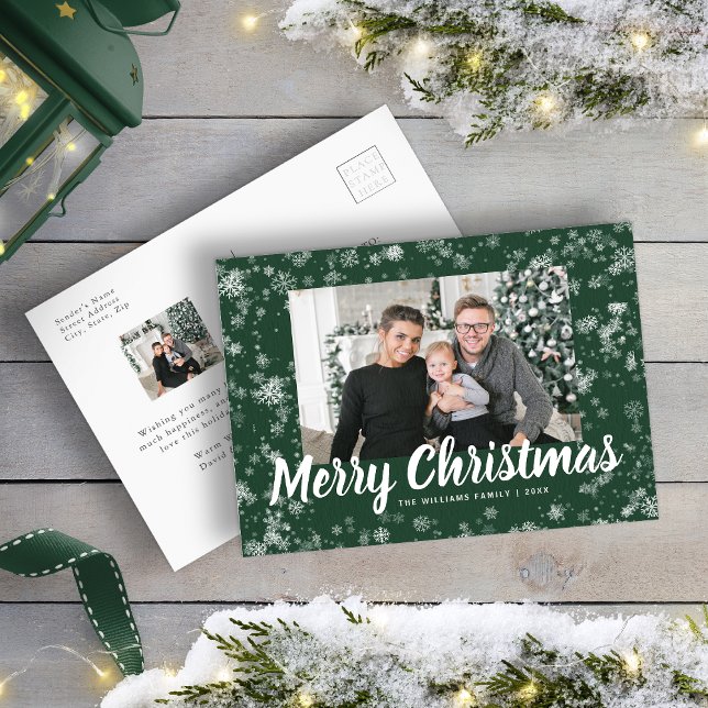 Postal de Navidades modernos de fotografía con cop (Modern Snowflake Photo Christmas Postcard
)