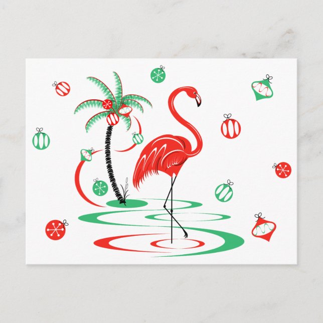 Postal de Navidades rojos Flamingo Baubles (Anverso)