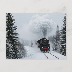 Postal de nieve de invierno del tren de vapor retr