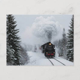 Postal de nieve de invierno del tren de vapor retr