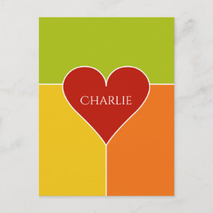 postal de nombre personalizado de patrón de corazó