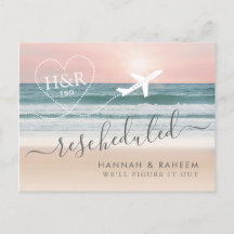 Postal de notificación de boda de playa reprograma