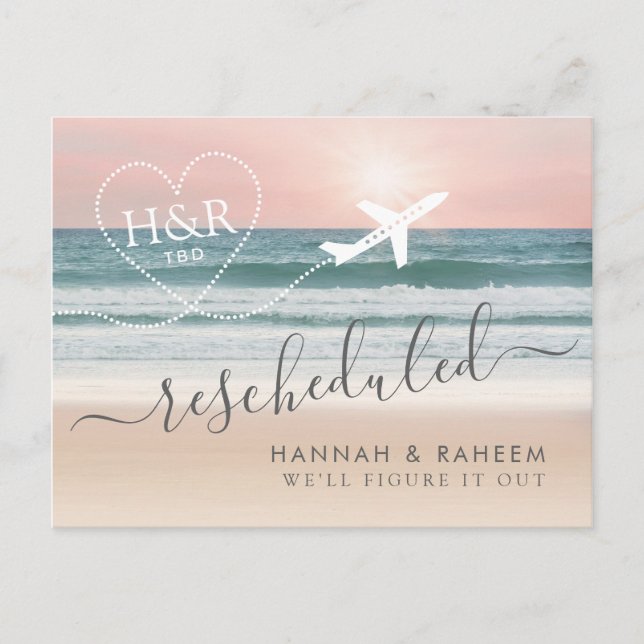 Postal de notificación de boda de playa reprograma (Anverso)