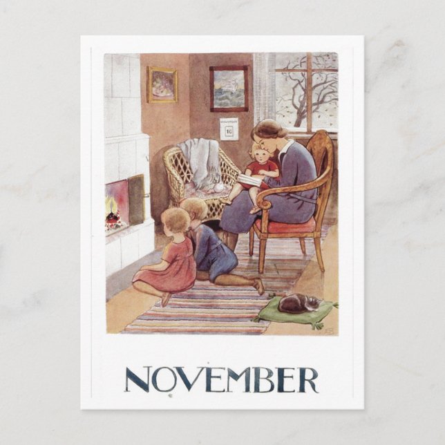 Postal de noviembre de Vintage Elsa Beskow (Anverso)