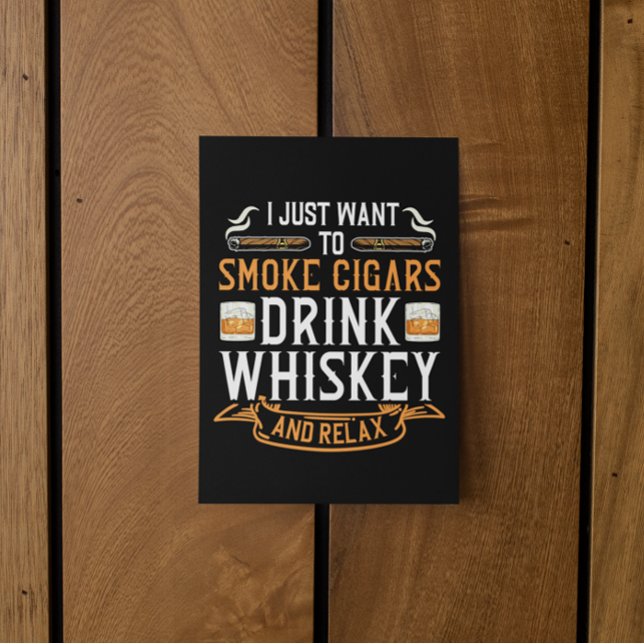 Postal de oferta de Cigar y Whiskey (cigar and whiskey vintage quote postcard)
