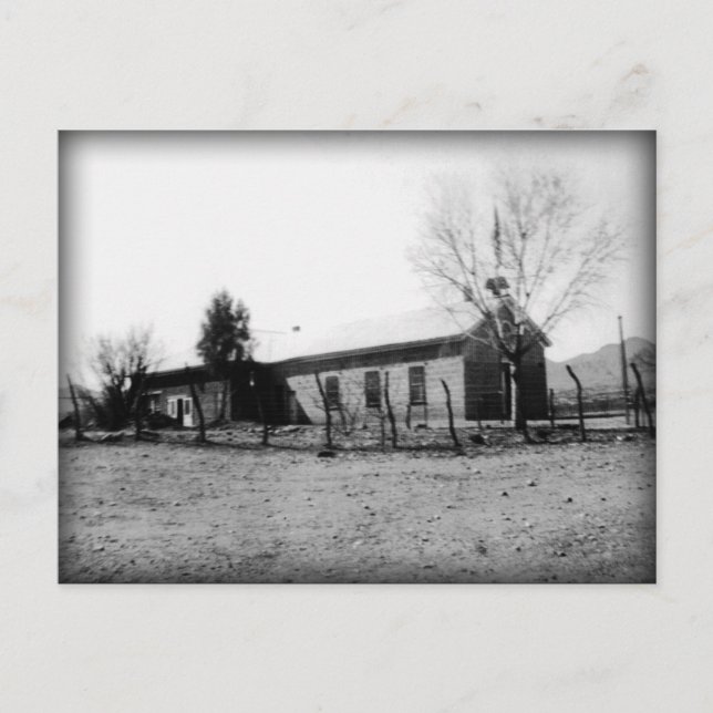 Postal de Old Schoolhouse 1885 (foto de 1933) (Anverso)