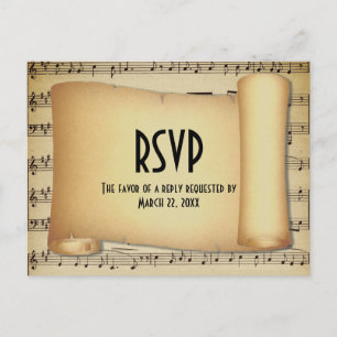 Postal de opciones de cena RSVP de la música de la