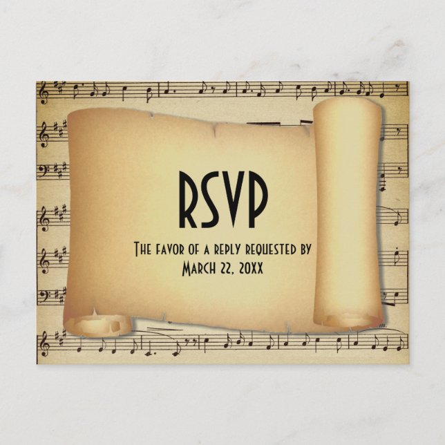 Postal de opciones de cena RSVP de la música de la (Anverso)