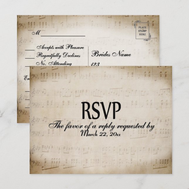 Postal de opciones de cena RSVP de la música de la (Anverso / Reverso)