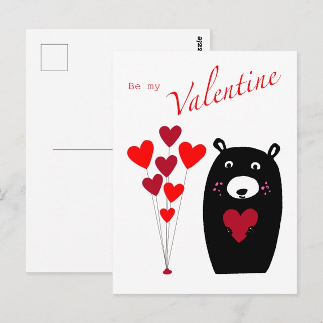 Postal de oso "Be my Valentine" (Anverso / Reverso)