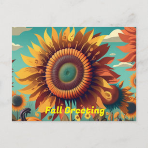 Postal de otoño, postal de saludo de girasol de ot