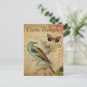 Postal de pájaro vintage Elegante inspirado en l