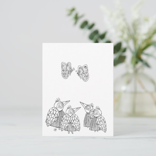 Postal De pájaros y mariposas - Colóquenlo usted mismo (Anverso de pie)