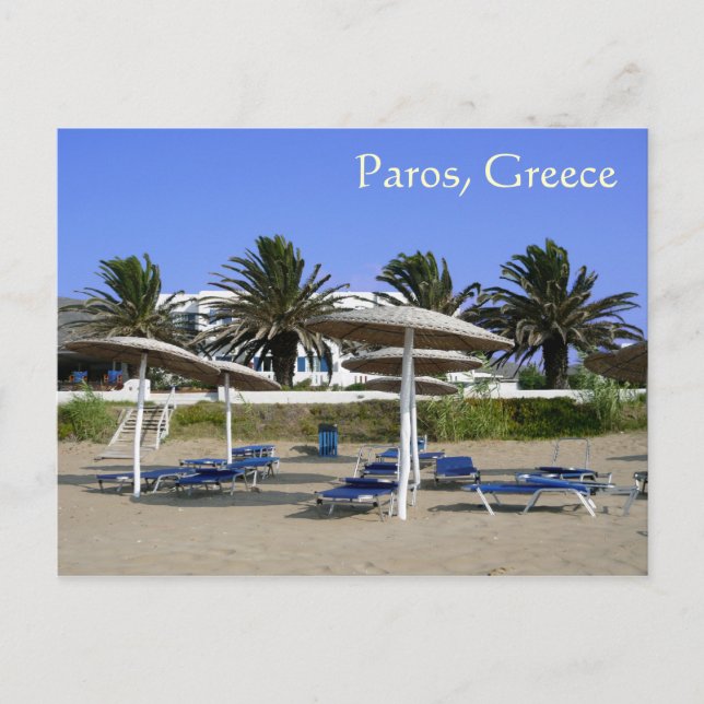 Postal de Paros, Grecia Paraguas de Playa (Anverso)