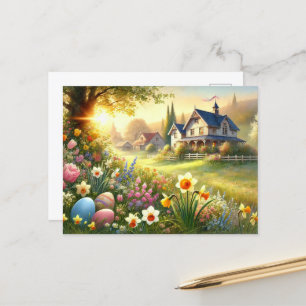 postal de Pascua con temática rural.